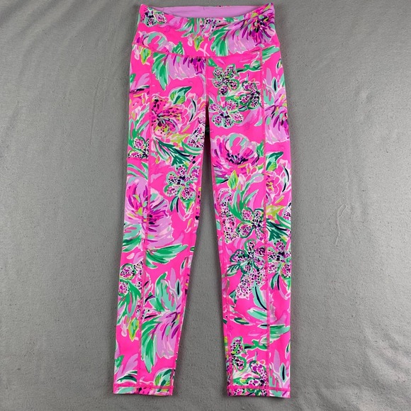 Lilly Pulitzer Pants - Lilly Pulitzer Luxletic S Low Rise Crop Leggings Hot Pink Floral Print Active
